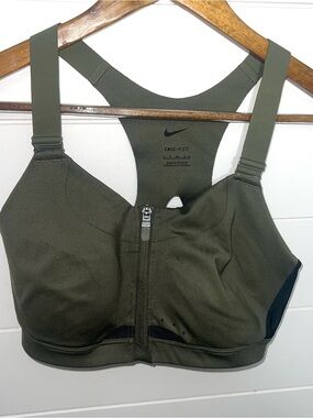 Nike Dri-FIT High Support Front Zip Sports Bra Olive Green Small